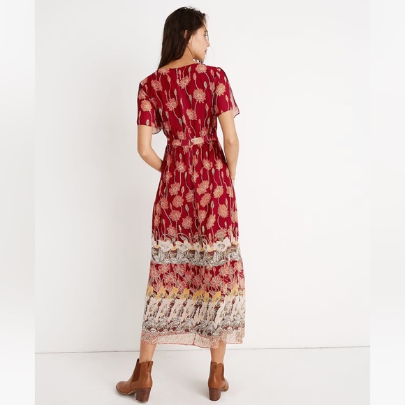 NWT Madewell Tulip Short Sleeve Maxi Dress in Tall Sunflowers Red Multicolor - Picture 2 of 13